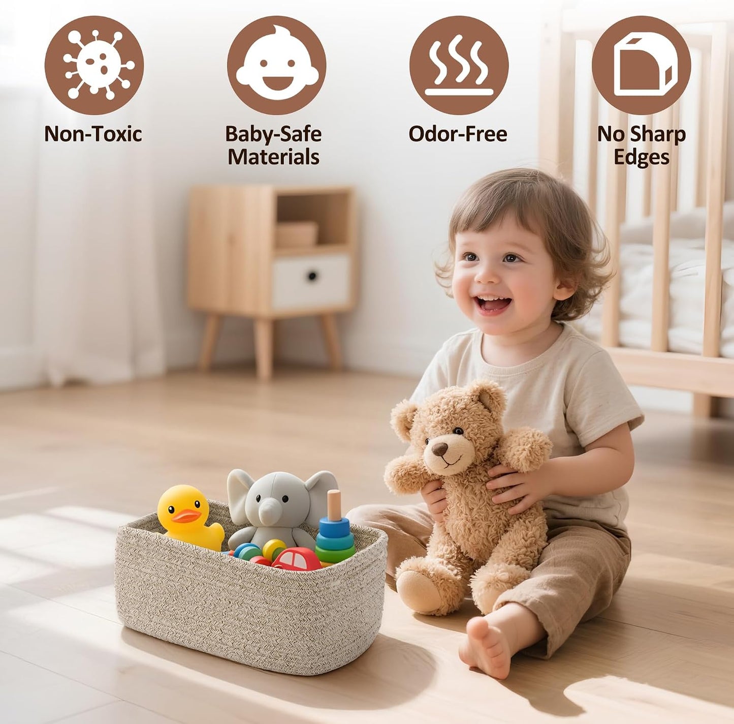 5-Pack Small Woven Rope Storage Baskets, 2 Sizes Organizer Bins
