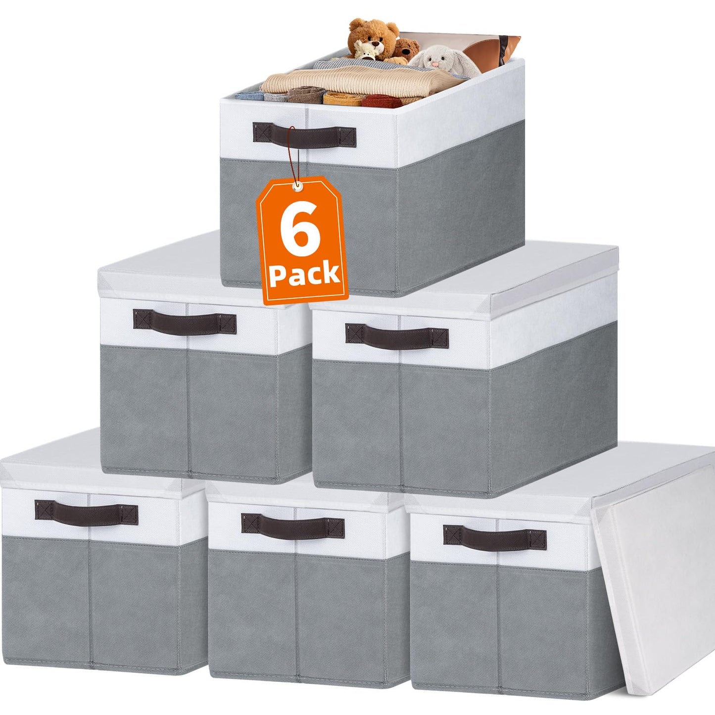 Large Closet Storage Baskets Bins with Lids 4 Pack, Storage Baskets for Organizing Shelves Nursery Bedroom, Home Dorm Closet Organizers Cubes for Clothes Toys Blanket Book - Stackable -14x10x9.5