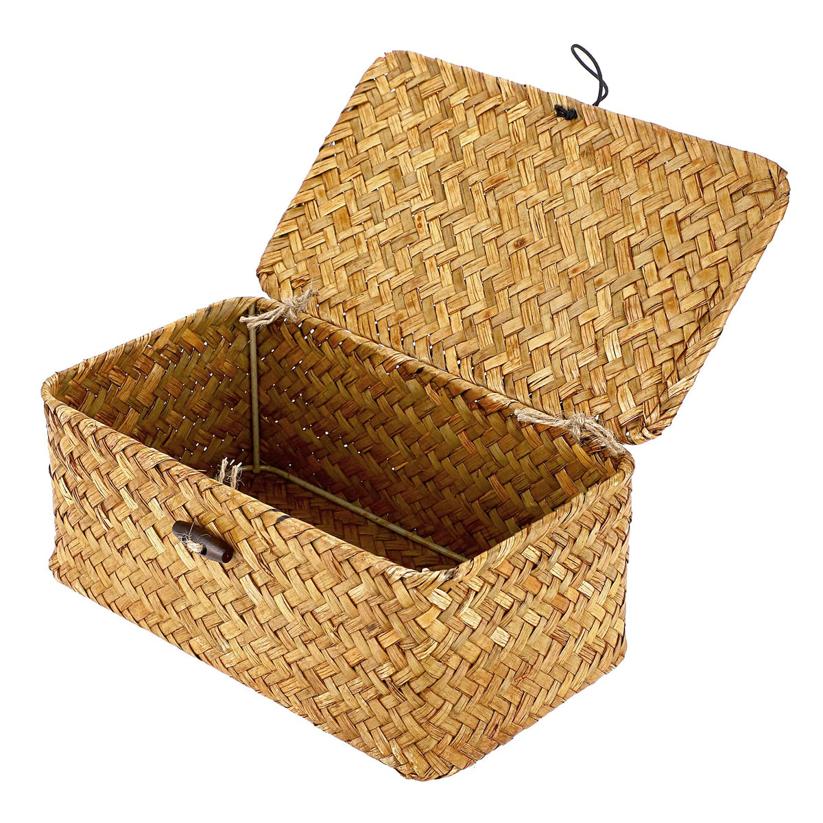 Hipiwe Wicker Shelf Baskets Bin with Lid Large Handwoven Basket Box, Coffee