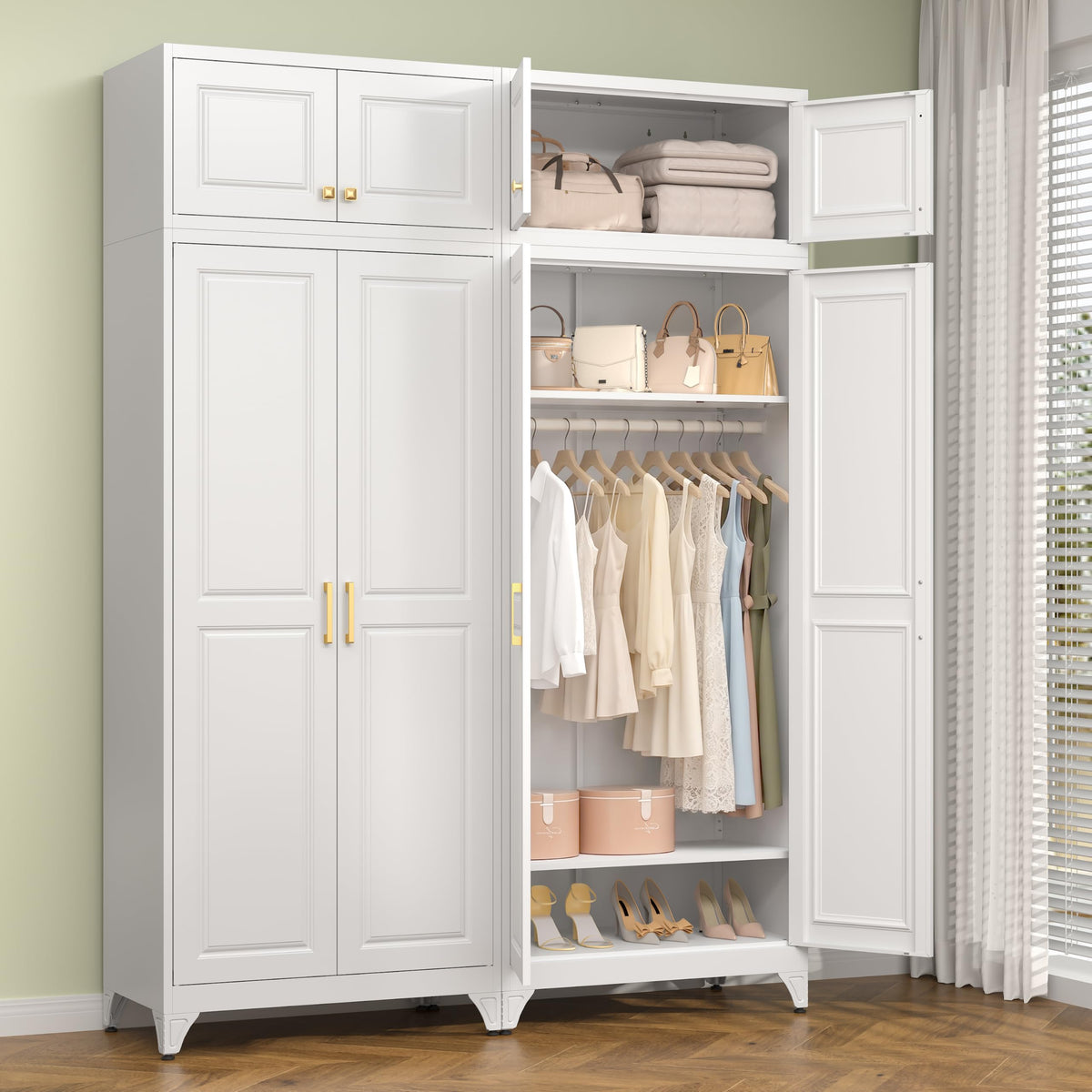 Polup 71" Metal Armoire Wardrobe Closet with Doors and Adjustable Shelves