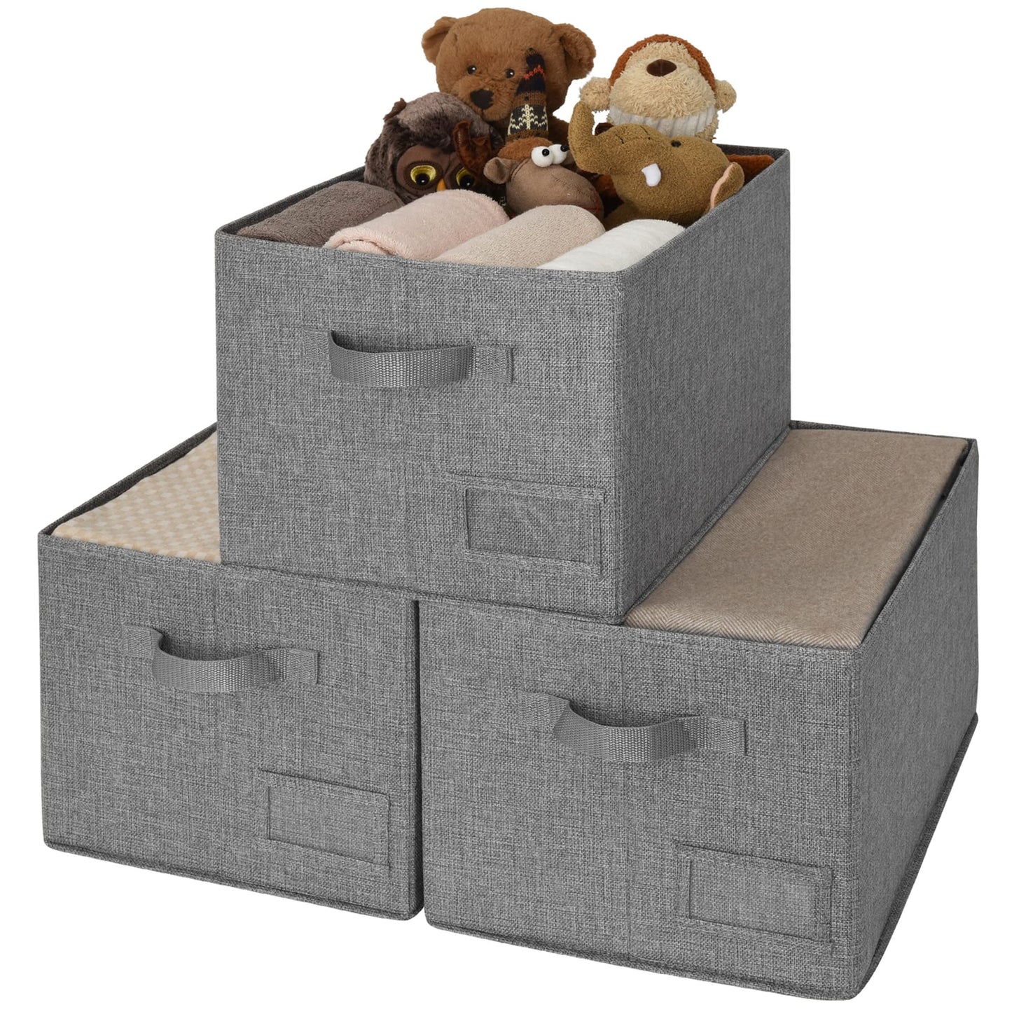 GRANNY SAYS Closet Storage Bins with Handles, Gray, Large, 3-Pack