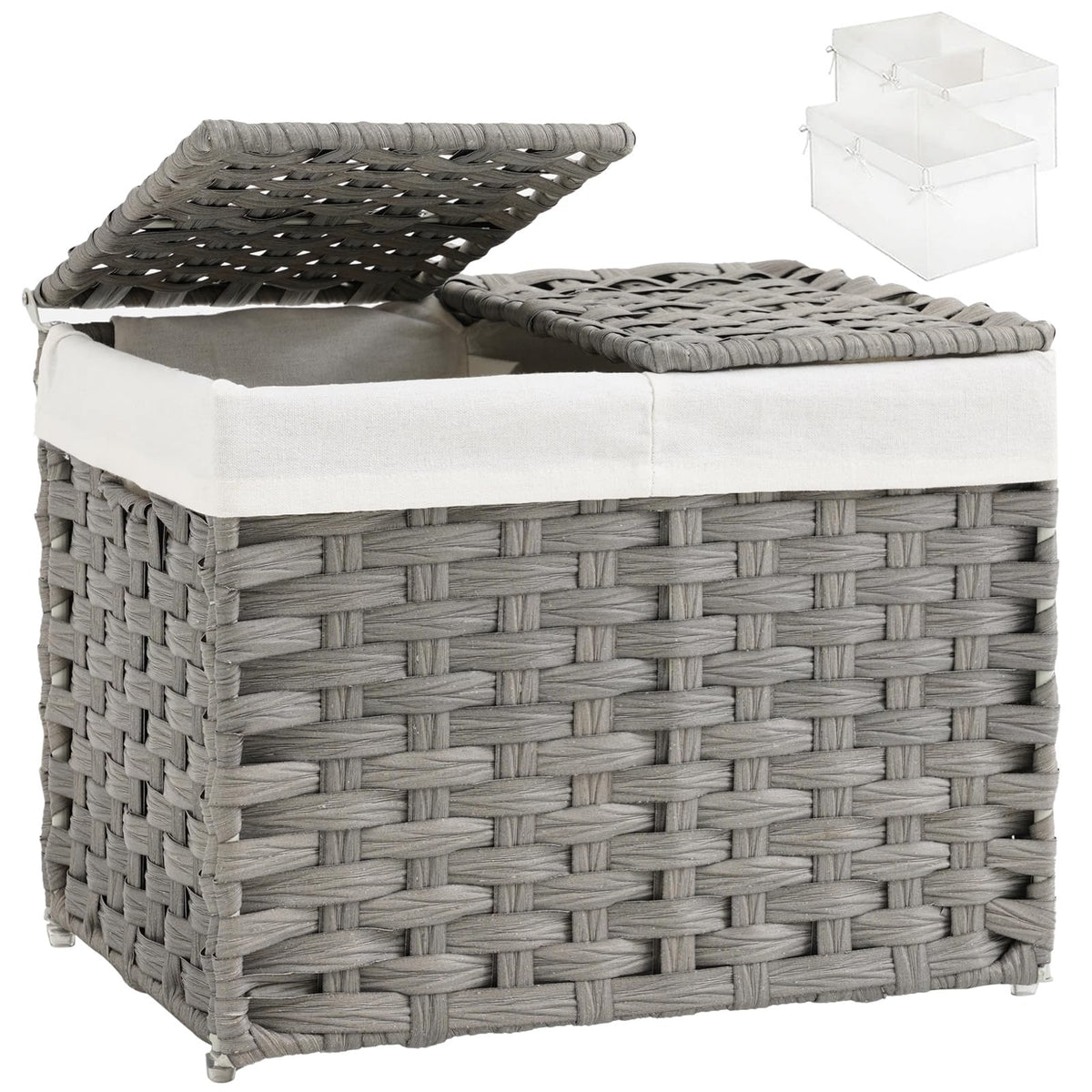 SETVSON Storage Basket with Lid, 2-Lid PE Rattan Storage Bin, Natural