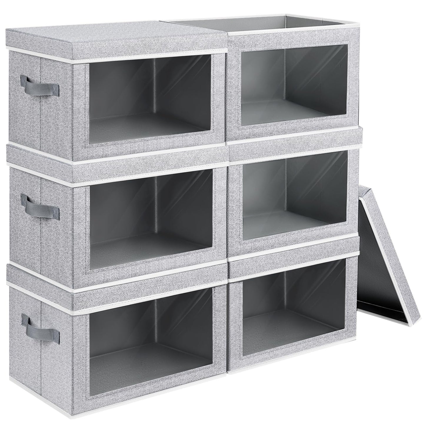 Homsorout Storage Bins with Lids - Fabric Storage Boxe with Window, Collapsible Closet Organizers with Handles, 3 Pack Decorative Bin, Home Cubes Baskets for Clothes, Hat, Books, Dark Grey