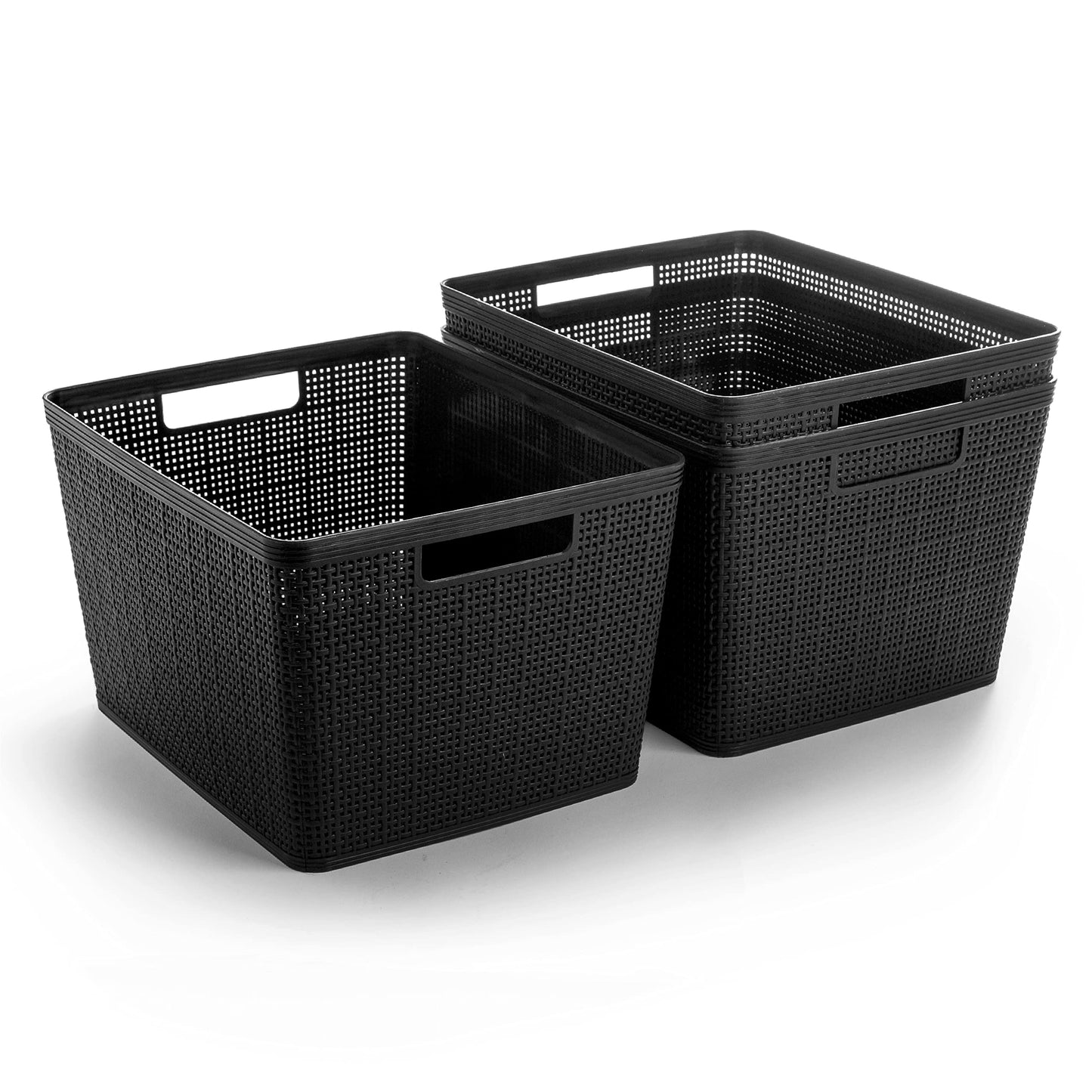 BINO Woven Plastic Basket | Large (Natural), 3-Pack | THE JUTE COLLECTION | Home Organization, Space-Saving Storage, Stylish Design | Plastic Storage Basket