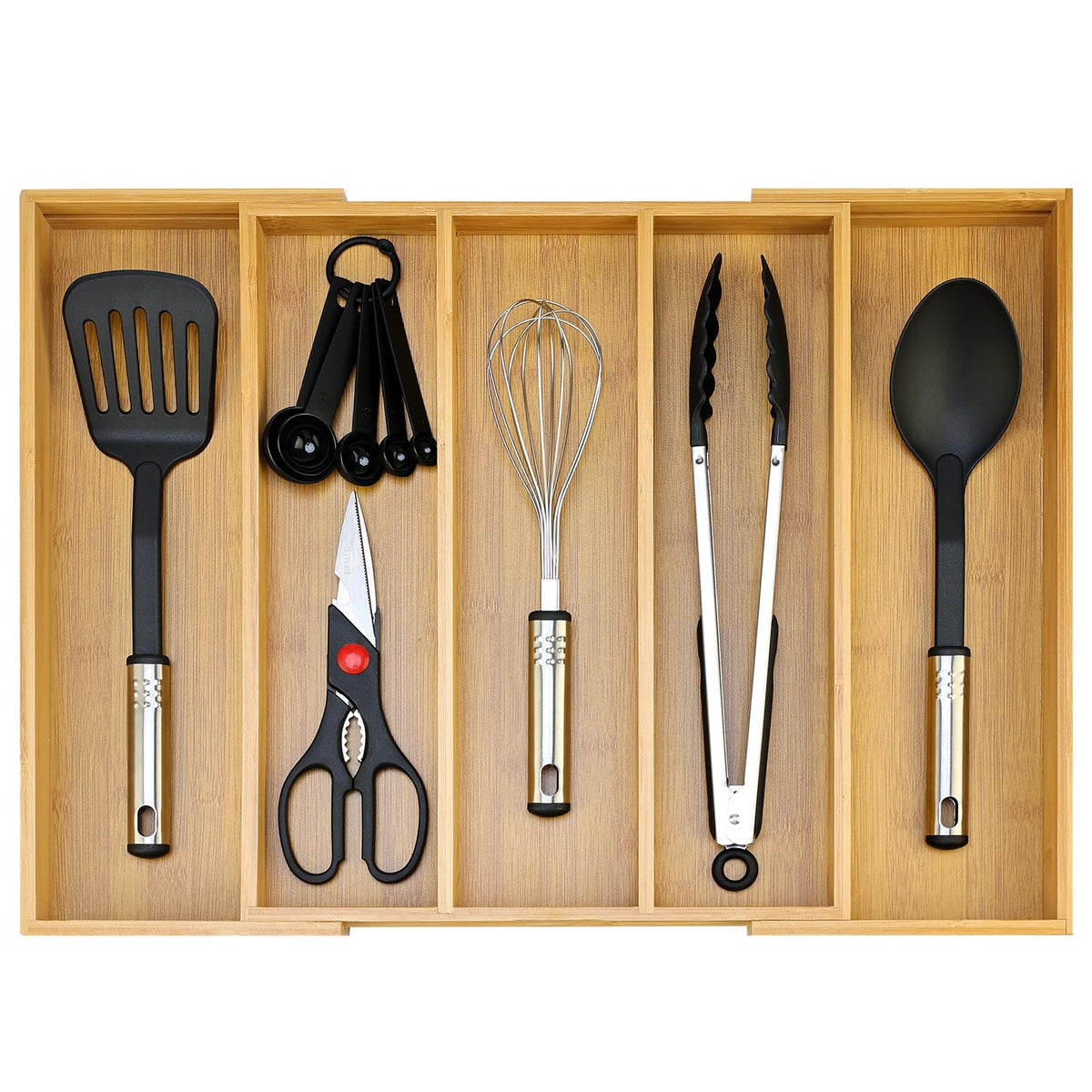 Large Bamboo Kitchen Utensil Drawer Organizer Expandable Silverware Tray