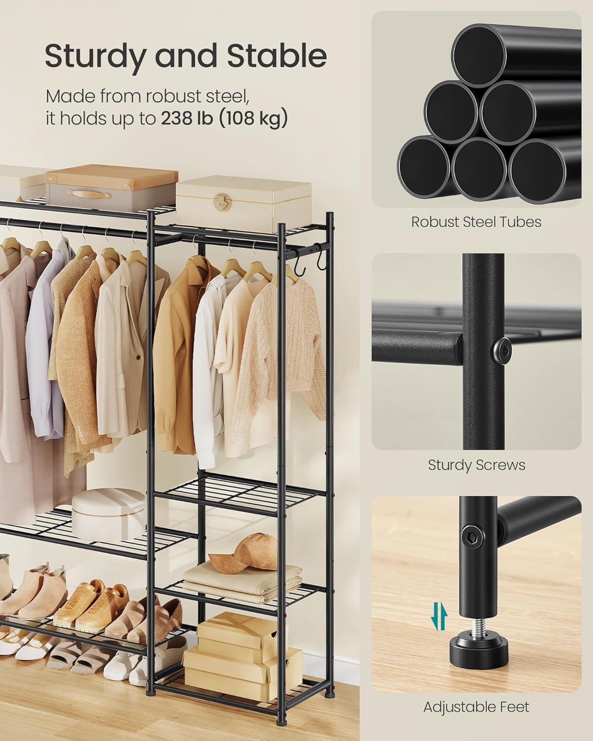 SONGMICS Portable Closet Wardrobe, Freestanding Clothing Rack