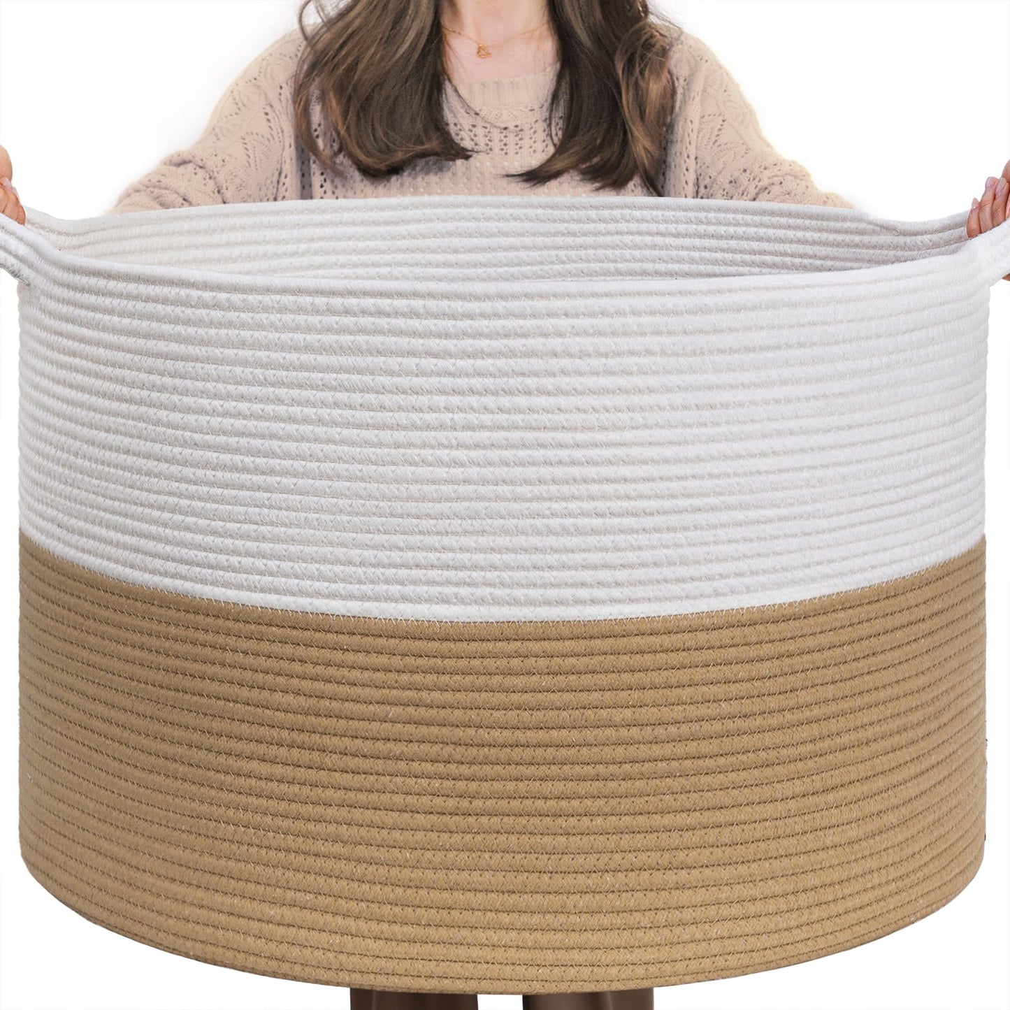 INDRESSME XXXLarge Woven Rope Blanket Basket Living Room Brown, 90L