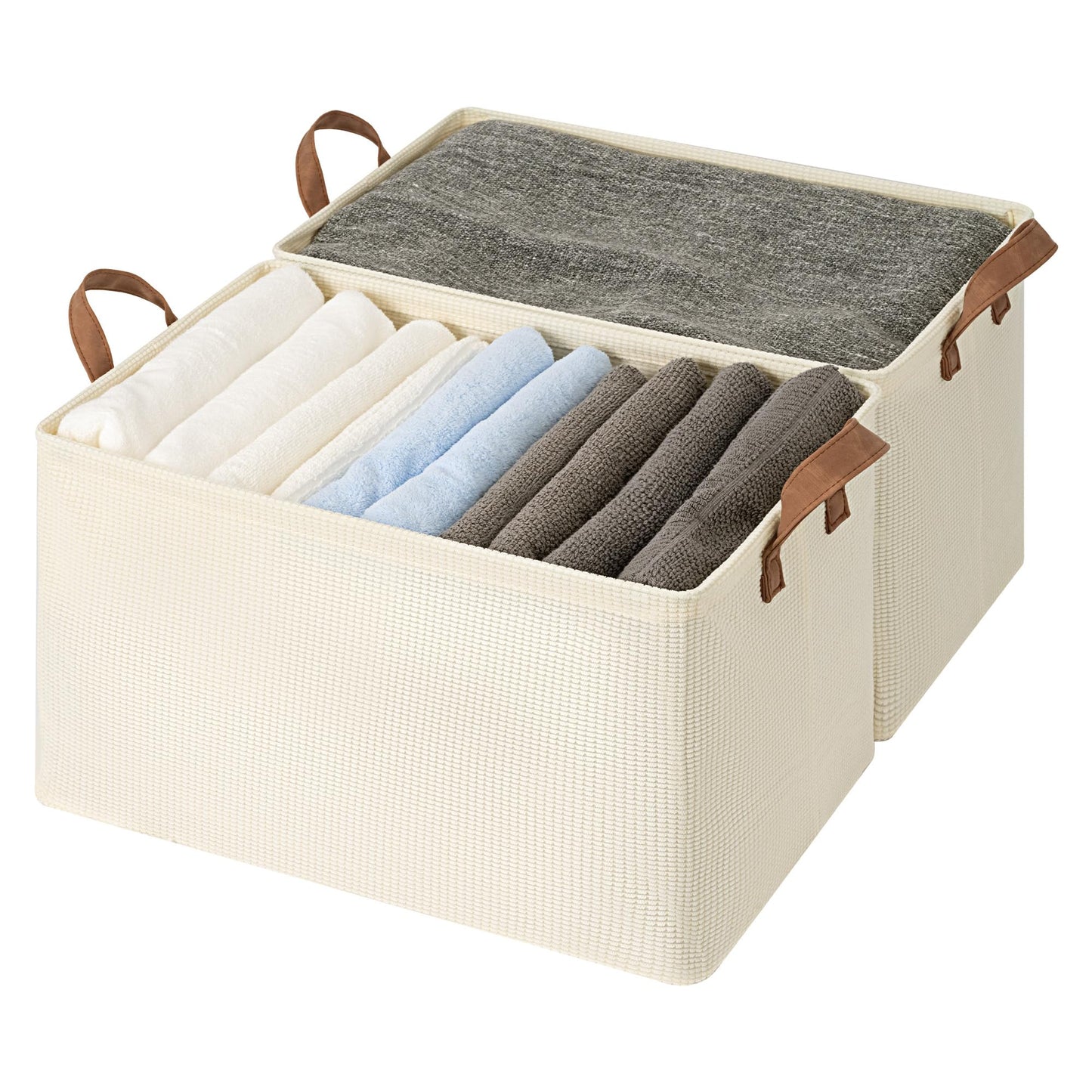 StorageWorks Fabric Storage Bins, Khaki and Beige Stripes, 2-Pack