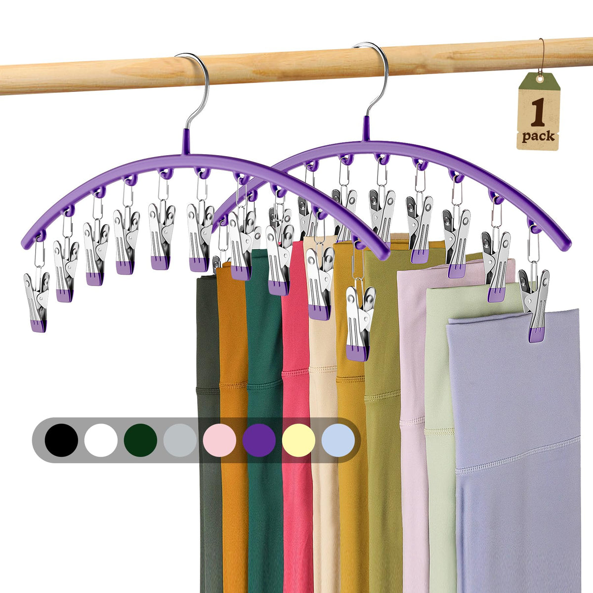 Volnamal Legging Organizer for Closet, Metal Yoga Pants Hanger w/Rubber Coated 2 Pack w/10 Clips Hold 20 Leggings, Hangers Space Saving Hanging Closet Organizer for Closet Organizers and Storage-Grey