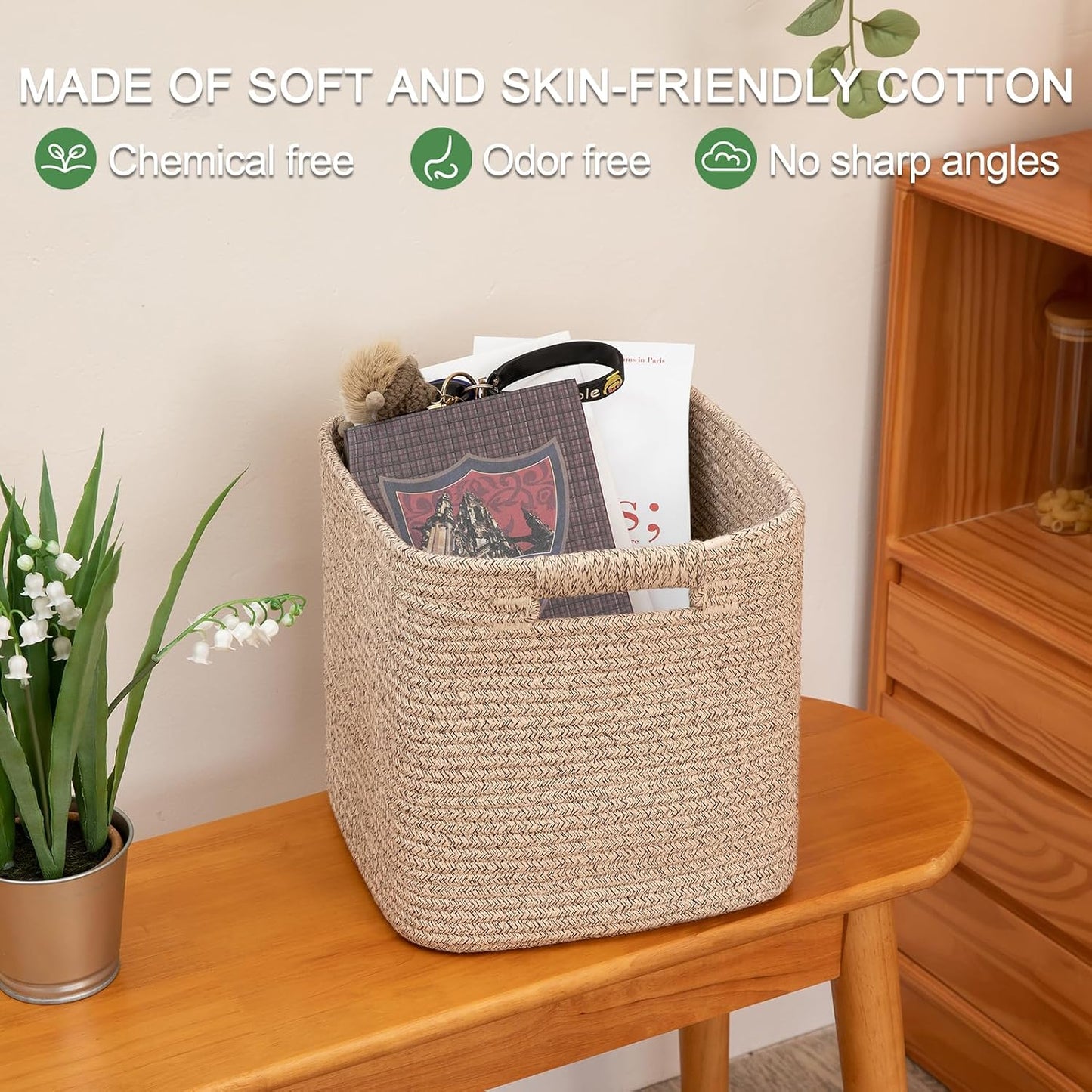 OIAHOMY Storage Cubes 11 Inch Storage Bins 3-Pack Square Baskets Brown