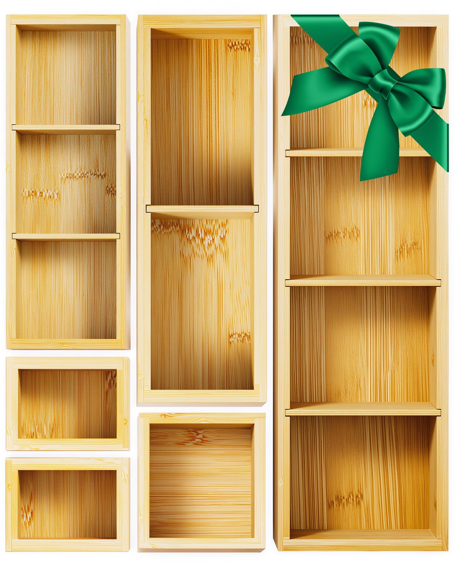 12-Piece Bamboo Drawer Organizer Set, 24 Compartments Modular Storage