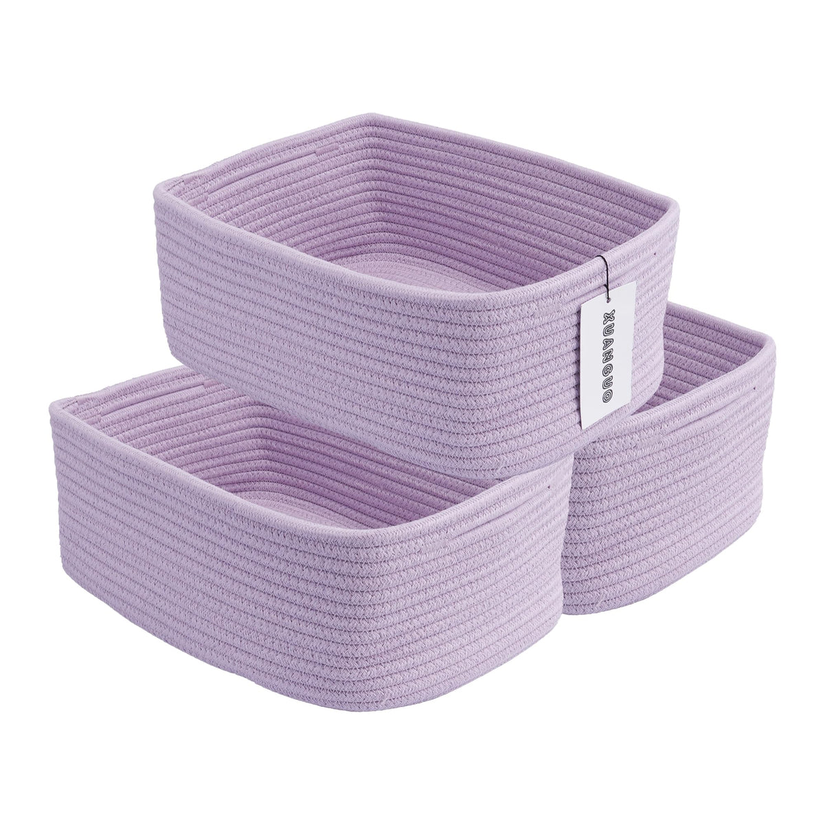 XUANGUO Small Woven Storage Baskets for Shelves, 12" x 8" x 5", Pink