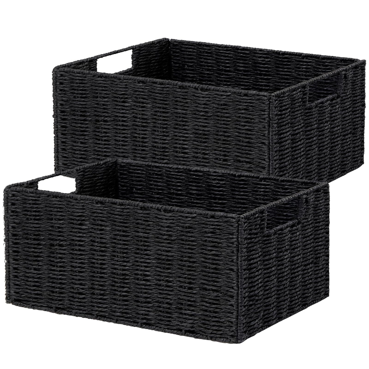 Vagusicc Wicker Storage Basket, Set of 2 Hand-Woven Paper Rope Wicker Basket, Small Storage Baskets for Organizing Toilet Paper Basket, Foldable Large Cube Storage Organizer Bins for Shelves (Natural)