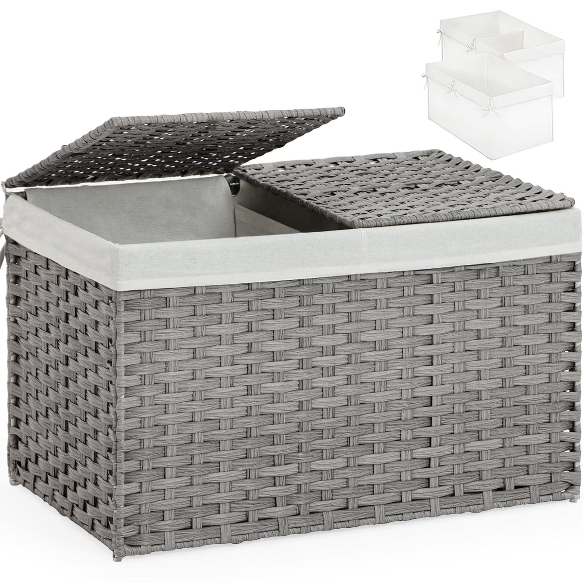 SETVSON Storage Basket with Lid, 2-Lid PE Rattan Storage Bin, Natural