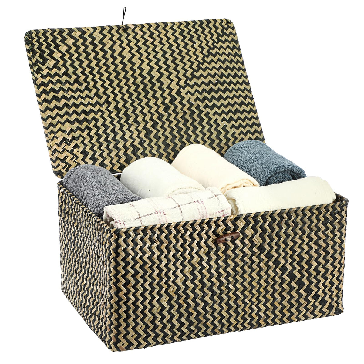 Hipiwe Wicker Shelf Baskets Bin with Lid Large Handwoven Basket Box, Coffee