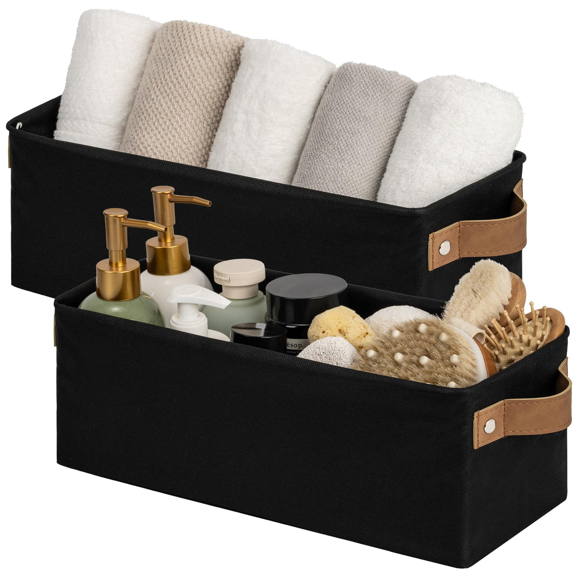 StorageWorks Fabric Narrow Storage Bins, Khaki and Beige Stripes, 2-Pack