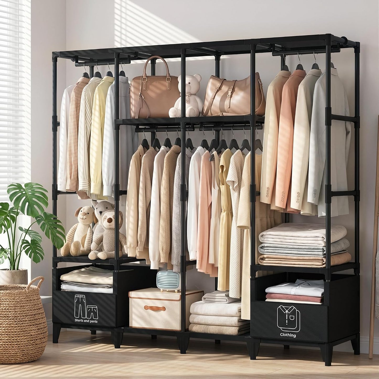 LOKEME Portable Closet,Sturdy Stable Large Capacity Wardrobe Closet