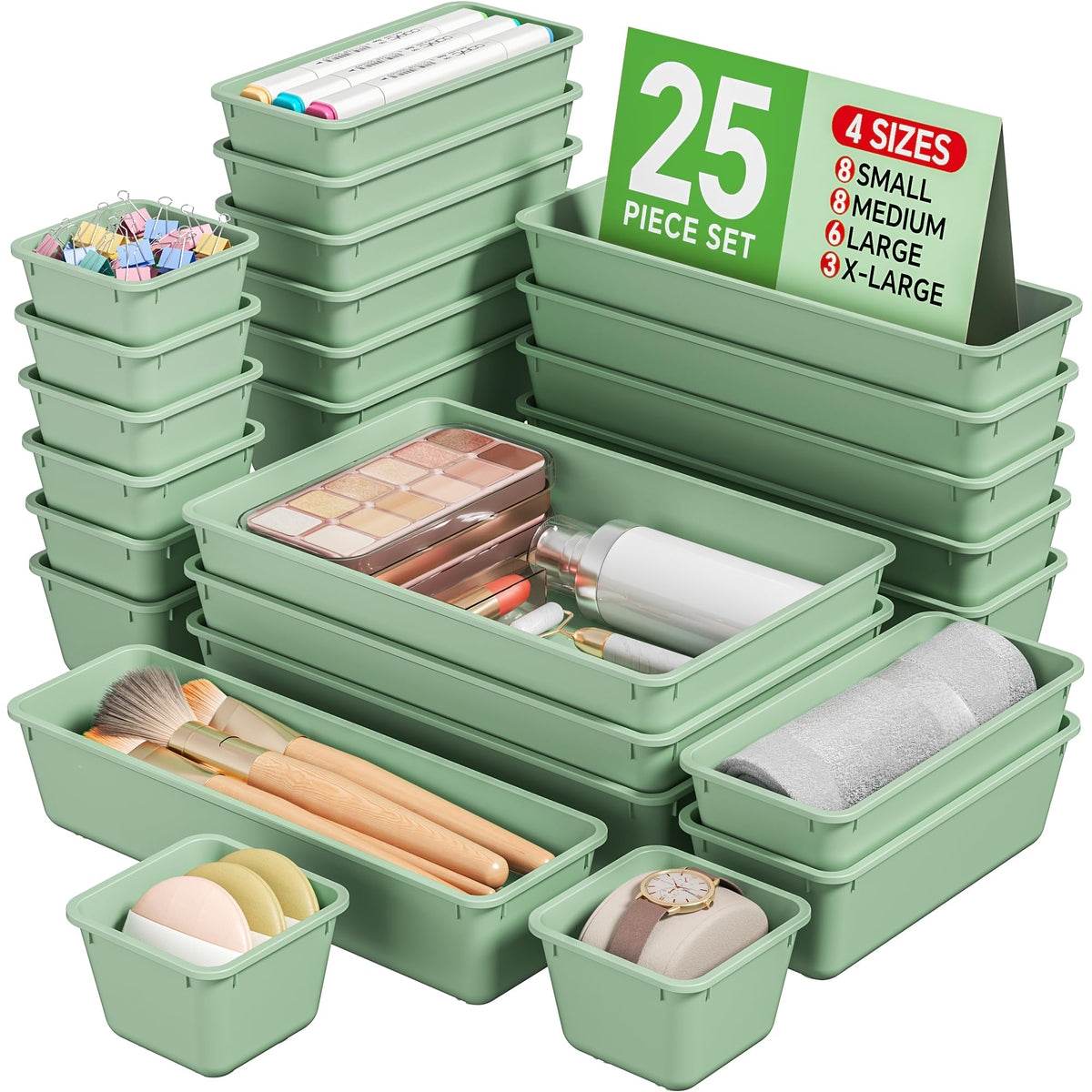 KEMETHY 25 PCS Plastic Drawer Organizers Set, 4 Sizes Vanity Organizer
