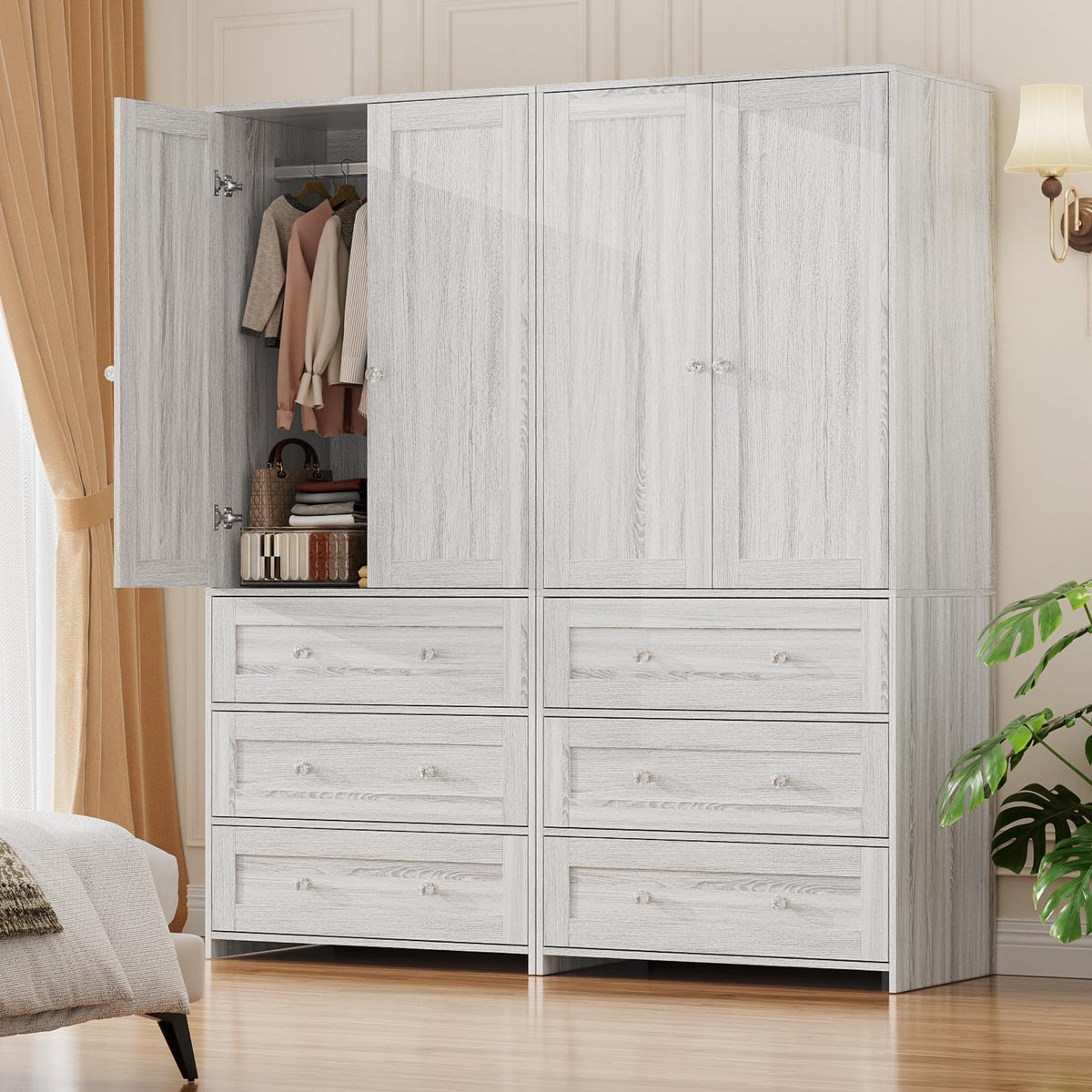 VOWNER 71" Tall Armoire Wardrobe Closet with Drawers and Mirror