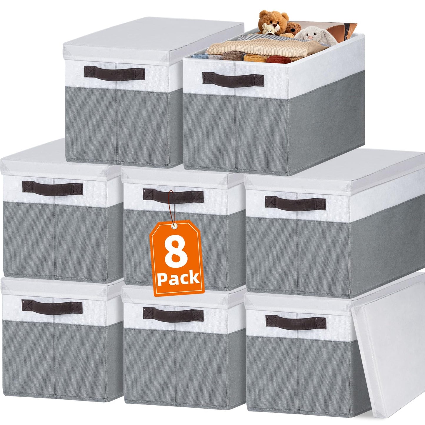 Large Closet Storage Baskets Bins with Lids 4 Pack, Storage Baskets for Organizing Shelves Nursery Bedroom, Home Dorm Closet Organizers Cubes for Clothes Toys Blanket Book - Stackable -14x10x9.5