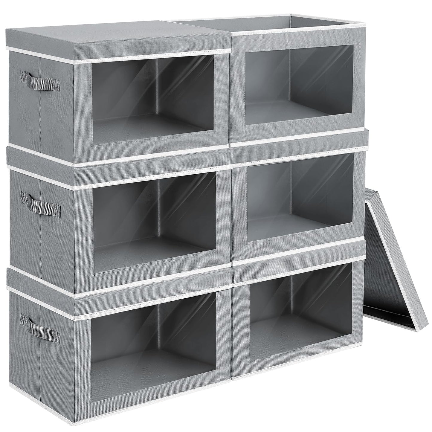 Homsorout Storage Bins with Lids - Fabric Storage Boxe with Window, Collapsible Closet Organizers with Handles, 3 Pack Decorative Bin, Home Cubes Baskets for Clothes, Hat, Books, Dark Grey