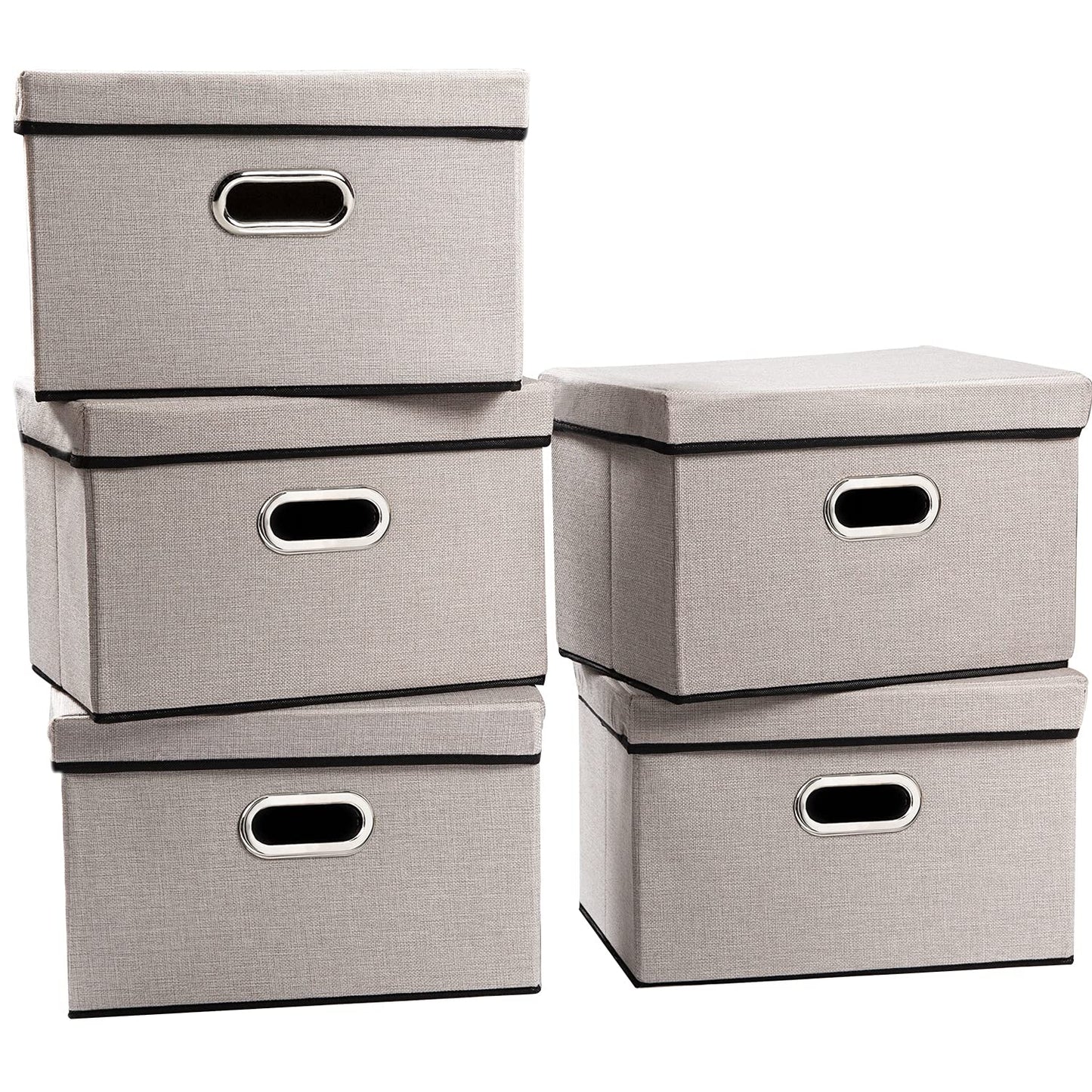 PRANDOM Large Collapsible Storage Bins with Lids [3-Pack] Jute Fabric Foldable Storage Boxes Organizer Containers Baskets Cube with Cover for Home Bedroom Closet Office Nursery (17.7x11.8x11.8)