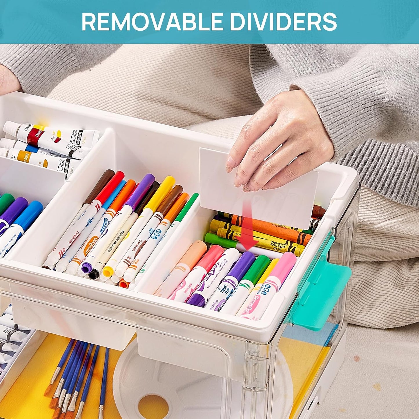 Vtopmart 24 QT Clear Craft Organizer with Removable Tray & Dividers, 1 Pack