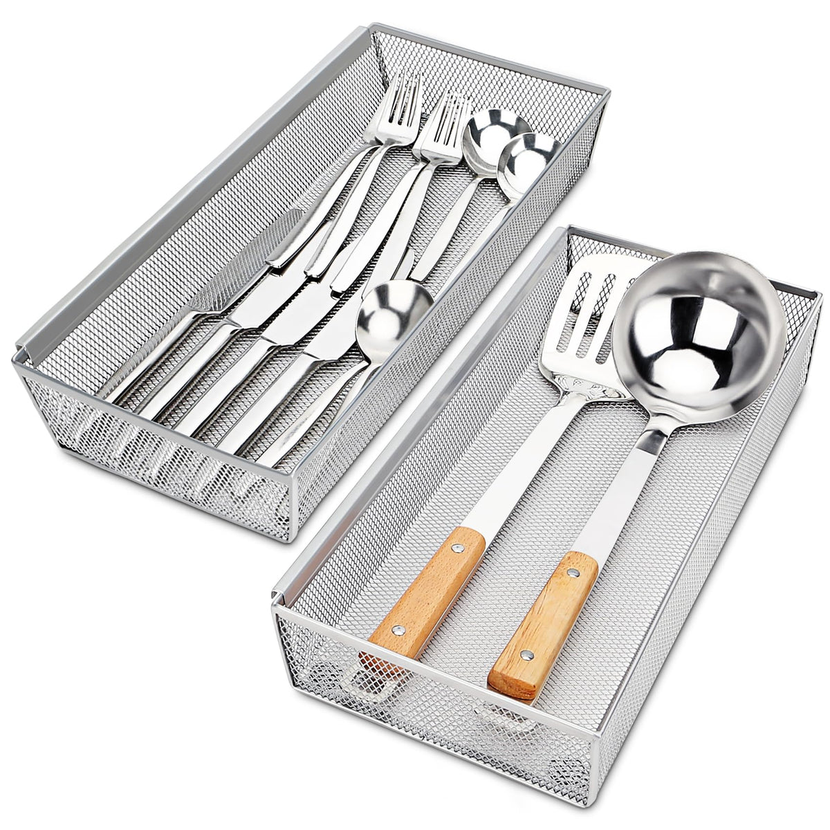 Smgmg Silverware Drawer Organizer, Silverware Organizer for Drawer, 6 Pack Utensil Organizer for Kitchen Drawers, Kitchen Drawer Organizer for Large Utensils with Interlocking Arm (9.6 * 3 * 2 inch)