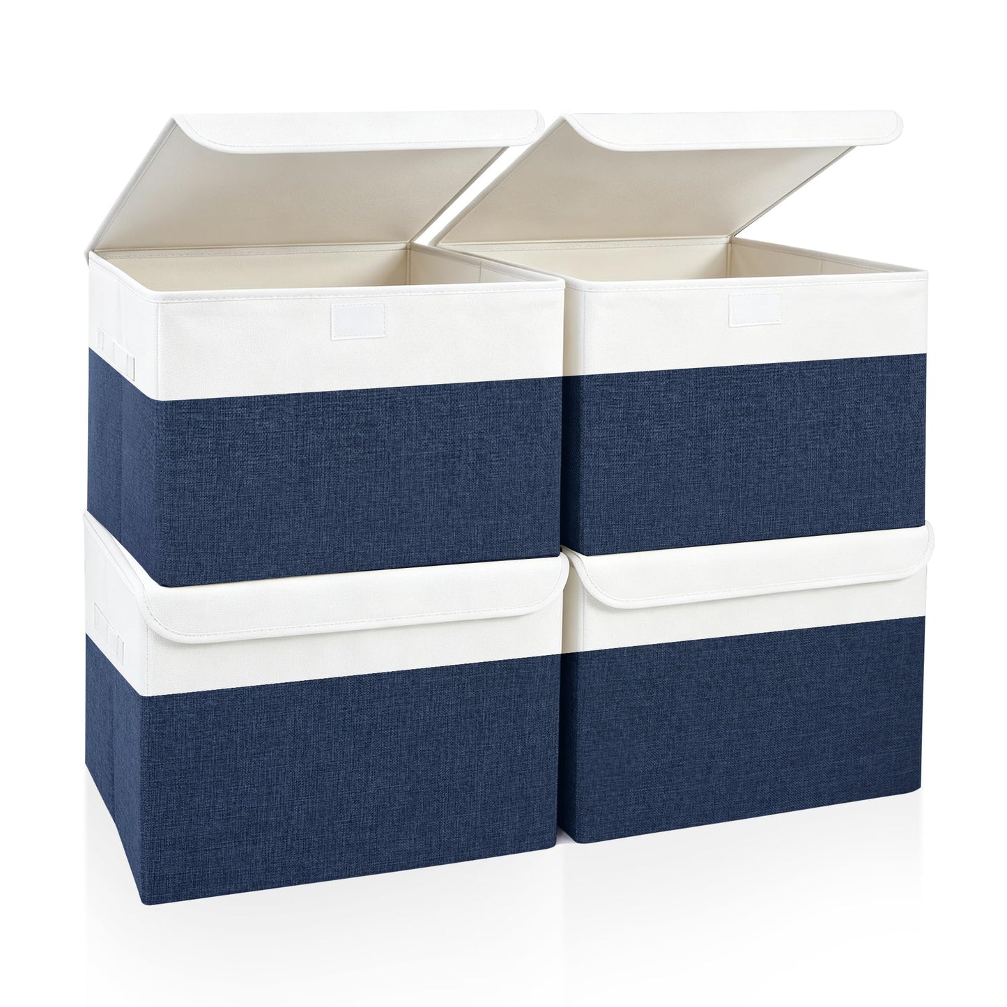 Bagnizer Large 22 Quart Linen Fabric Foldable Storage Bin Cube Organizer Basket with Flip-Top Lid & Handles, Clothes Blanket Box for Home, Office, Closet, Black, 4 Pack 14.6 x 9.5 x 9.5”