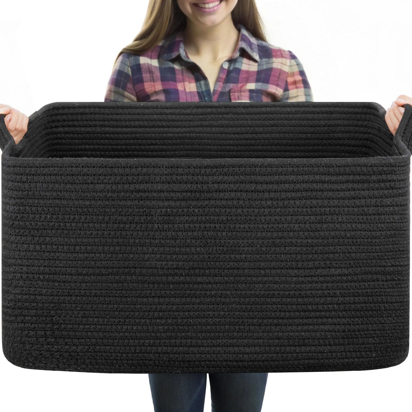 OIASKET 95L Extra Large Blanket Basket, 24" x 16.9" x 14.2" Woven Basket