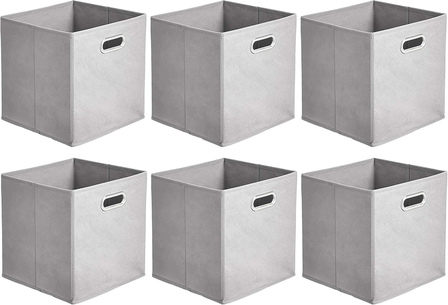 Amazon Basics Collapsible Cube Storage Bins, Space-Saving, Organizing Fabric Bins with Handles, 10.5 x 10.5 x 11 inches, Light Grey, 6-Pack