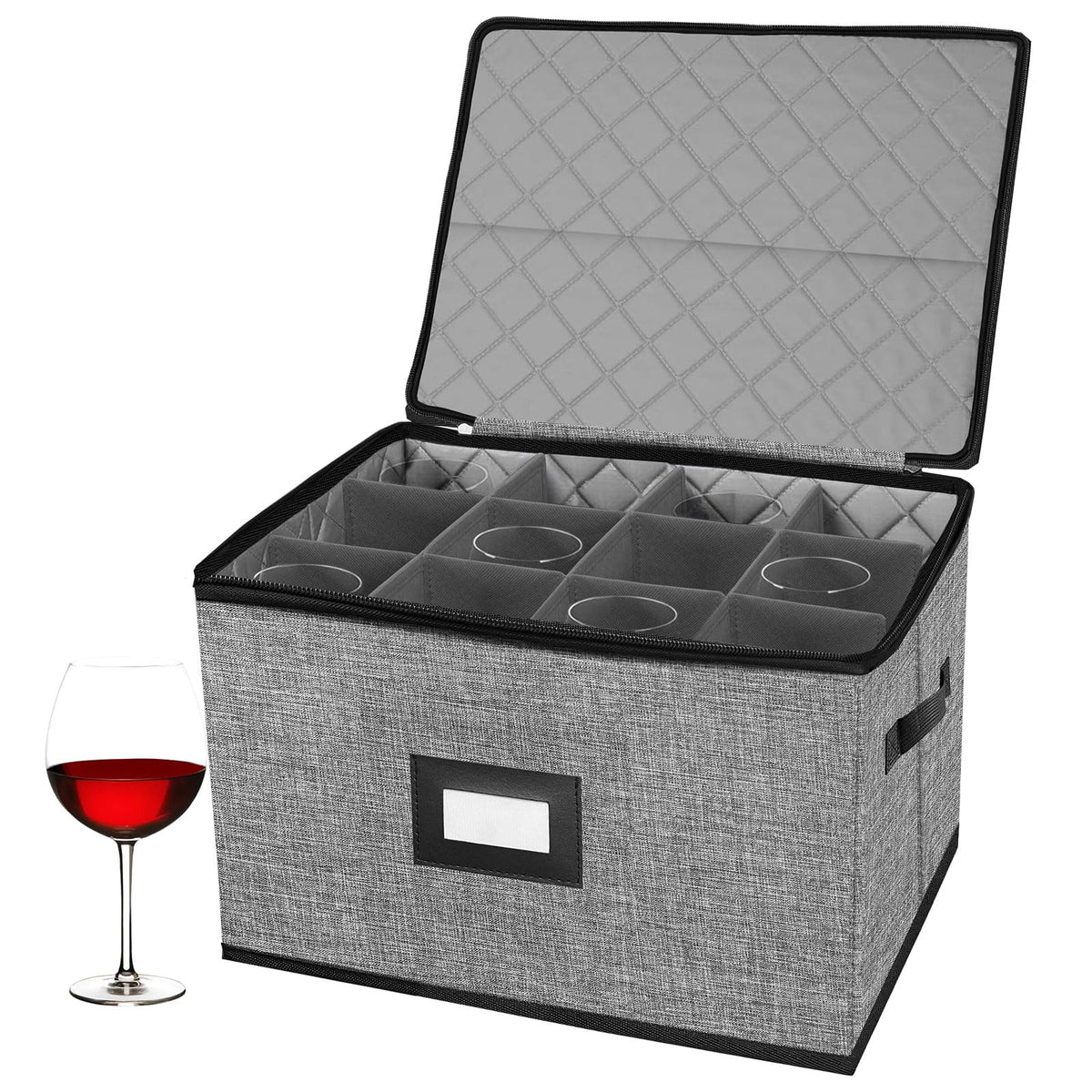 China Storage Containers-Quilted Dish Storage Containers with Lid Hard Shell for Moving Transport, Dinnerware Storage,Stackable Plate Storage,24 Felt Plate Dividers Included,2PACK 12*12*8in