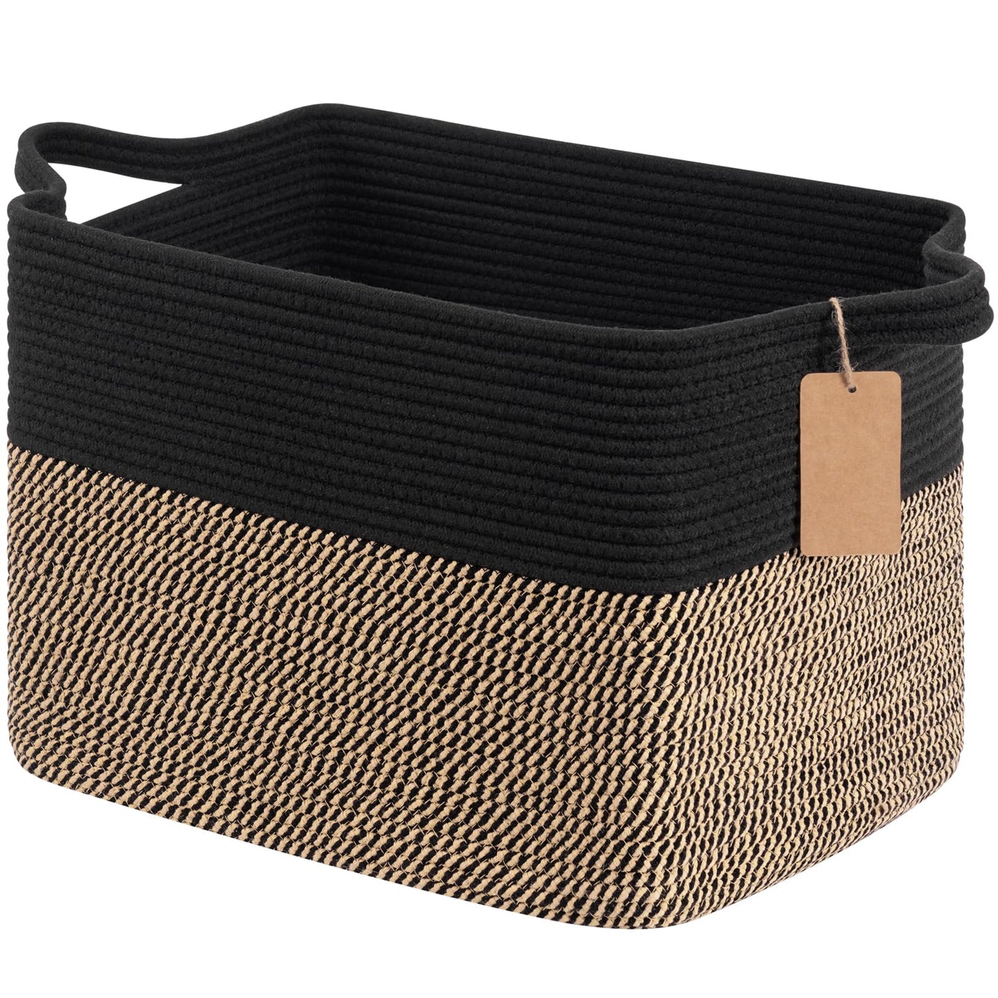 Goodpick Woven Rope Storage Basket for Shelves, Rectangle, Light Brown
