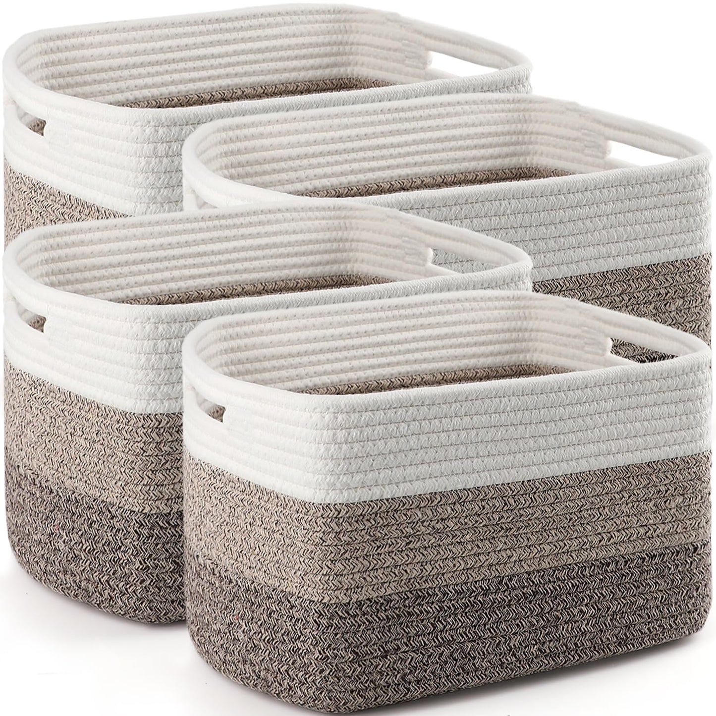 4 Pack Storage Baskets for Organizing, 12''Lx9''Wx8''H Woven Baskets for Storage Toys, Towels, Books, and Clothes, Cotton Rope Basket for Shelves with Handle