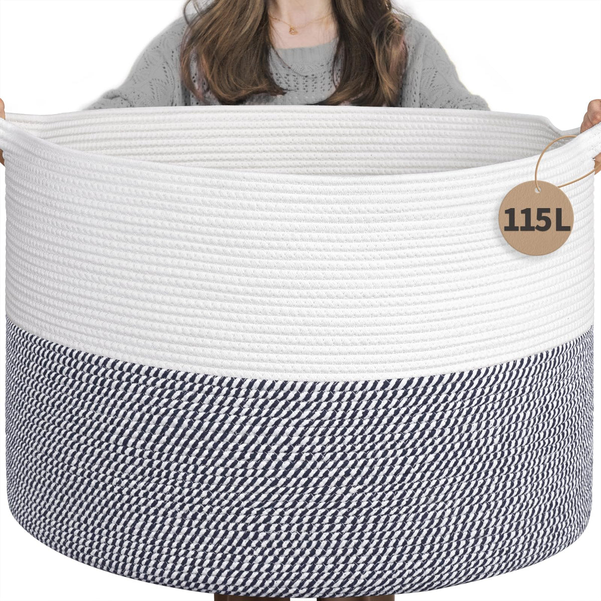 INDRESSME XXXLarge Woven Rope Blanket Basket Living Room Brown, 90L
