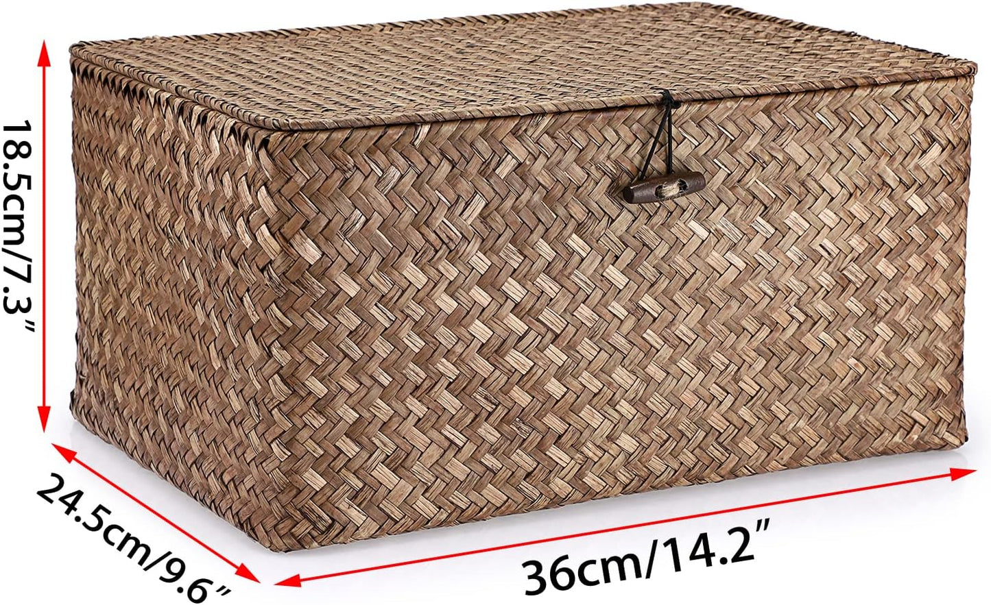 Hipiwe Wicker Shelf Baskets Bin with Lid Large Handwoven Basket Box, Coffee