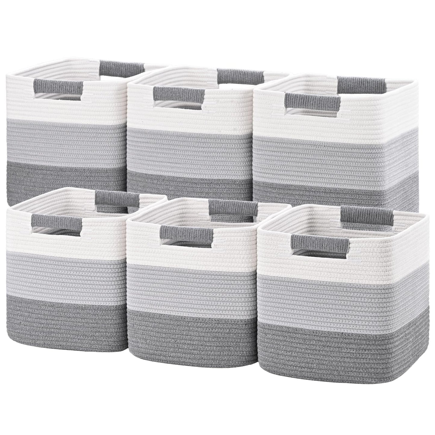 11 Inch Storage Cubes, 3 Pack Cube Storage Bins for Organizing, Cotton Rope Woven Baskets for Shelves, Bathroom, Kids Room, Closets, Baby Nursery