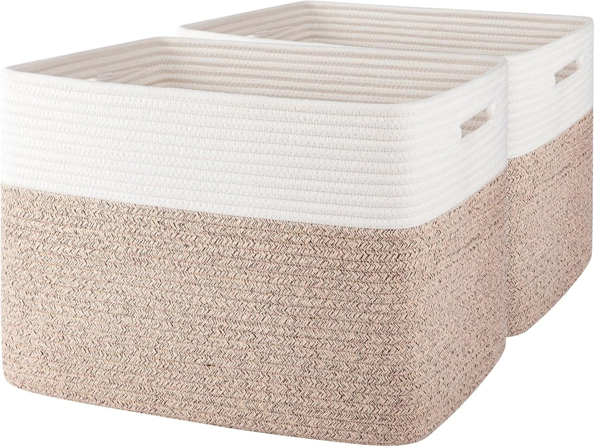 OIAHOMY 2 PACK Tall Storage baskets 42L Blanket Basket Living Room Brown
