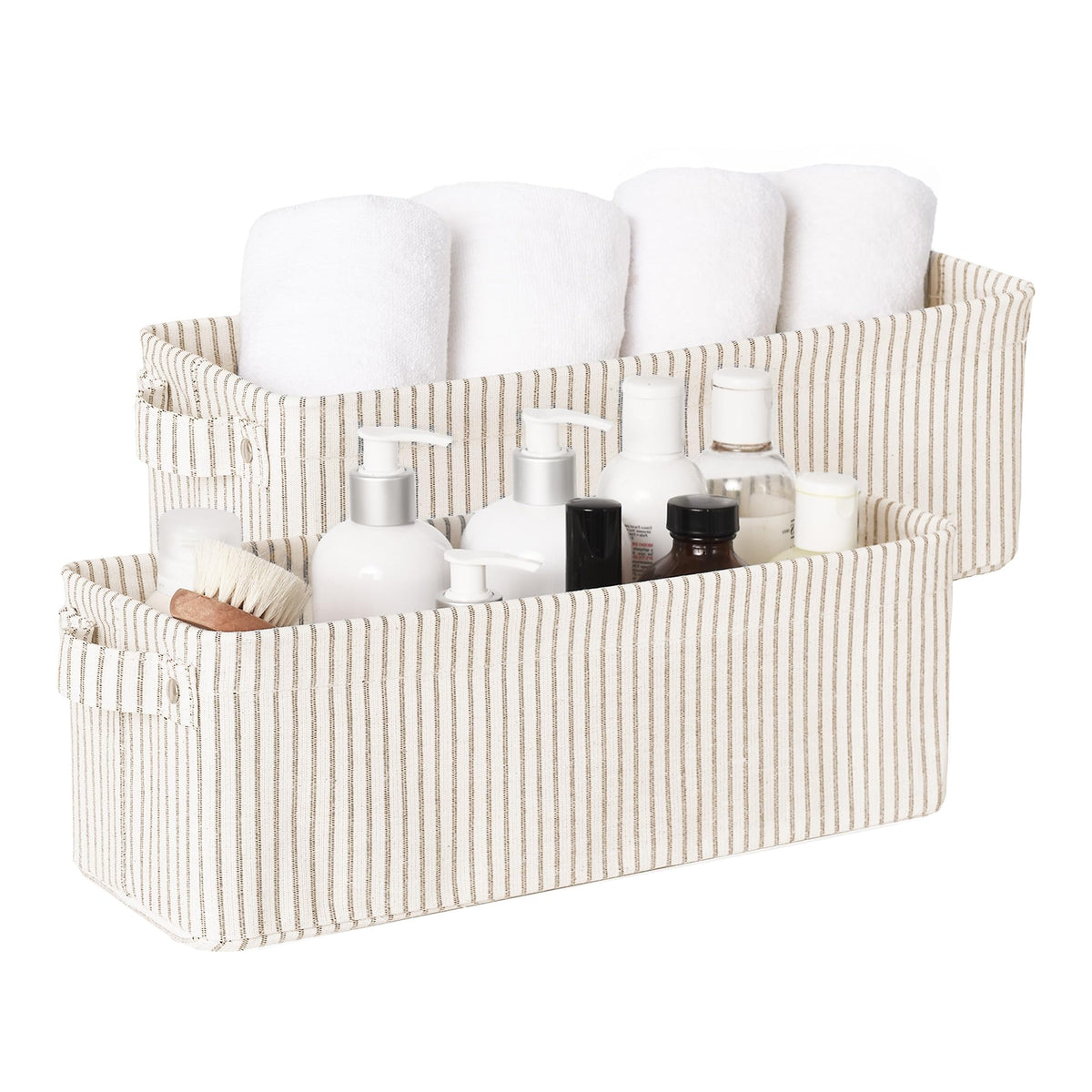 StorageWorks Fabric Narrow Storage Bins, Khaki and Beige Stripes, 2-Pack