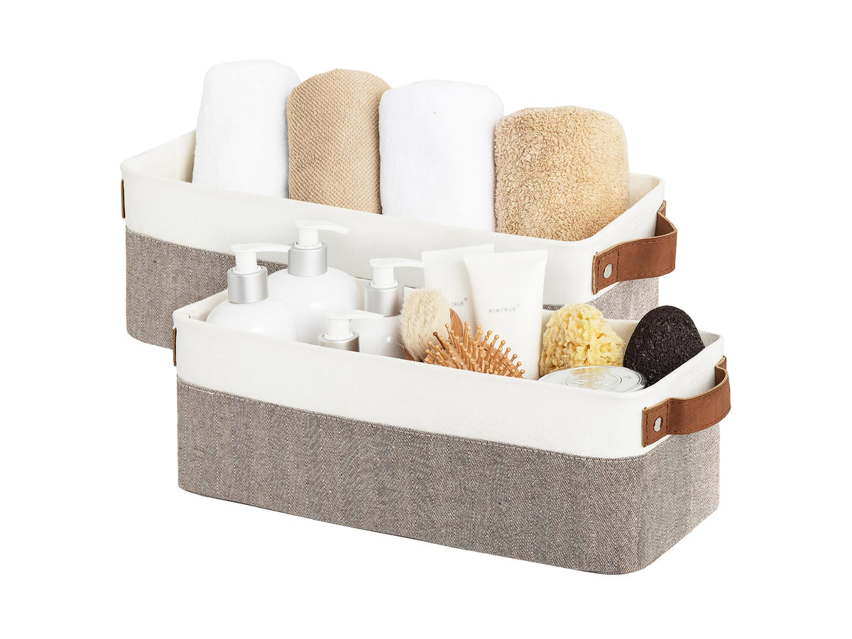 StorageWorks Fabric Narrow Storage Bins, Khaki and Beige Stripes, 2-Pack