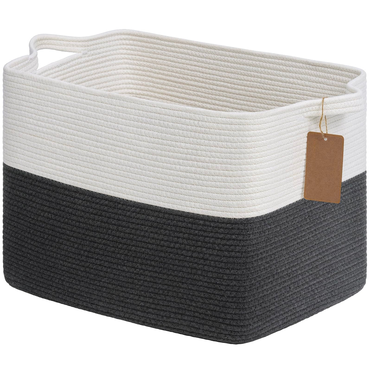 Goodpick Woven Rope Storage Basket for Shelves, Rectangle, Light Brown