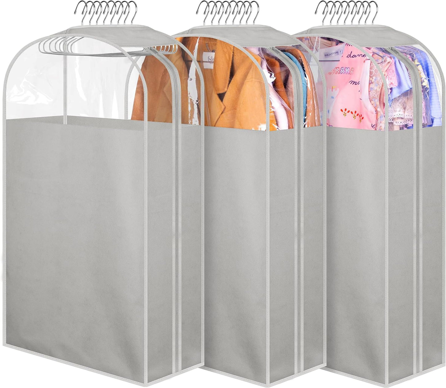 MISSLO 10" Gusseted All Clear Garment Bags for Hanging Clothes 3 Packs 40" Suit Bags for Closet Storage Hanging Clothes Storage Suit Cover for Shirts, Coats, Dresses