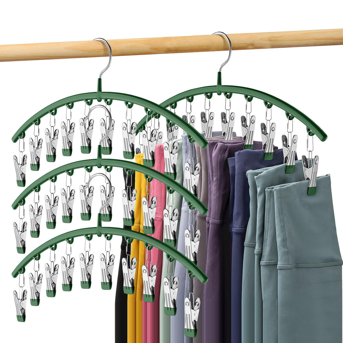 Volnamal Legging Organizer for Closet, Metal Yoga Pants Hanger w/Rubber Coated 2 Pack w/10 Clips Hold 20 Leggings, Hangers Space Saving Hanging Closet Organizer for Closet Organizers and Storage-Grey