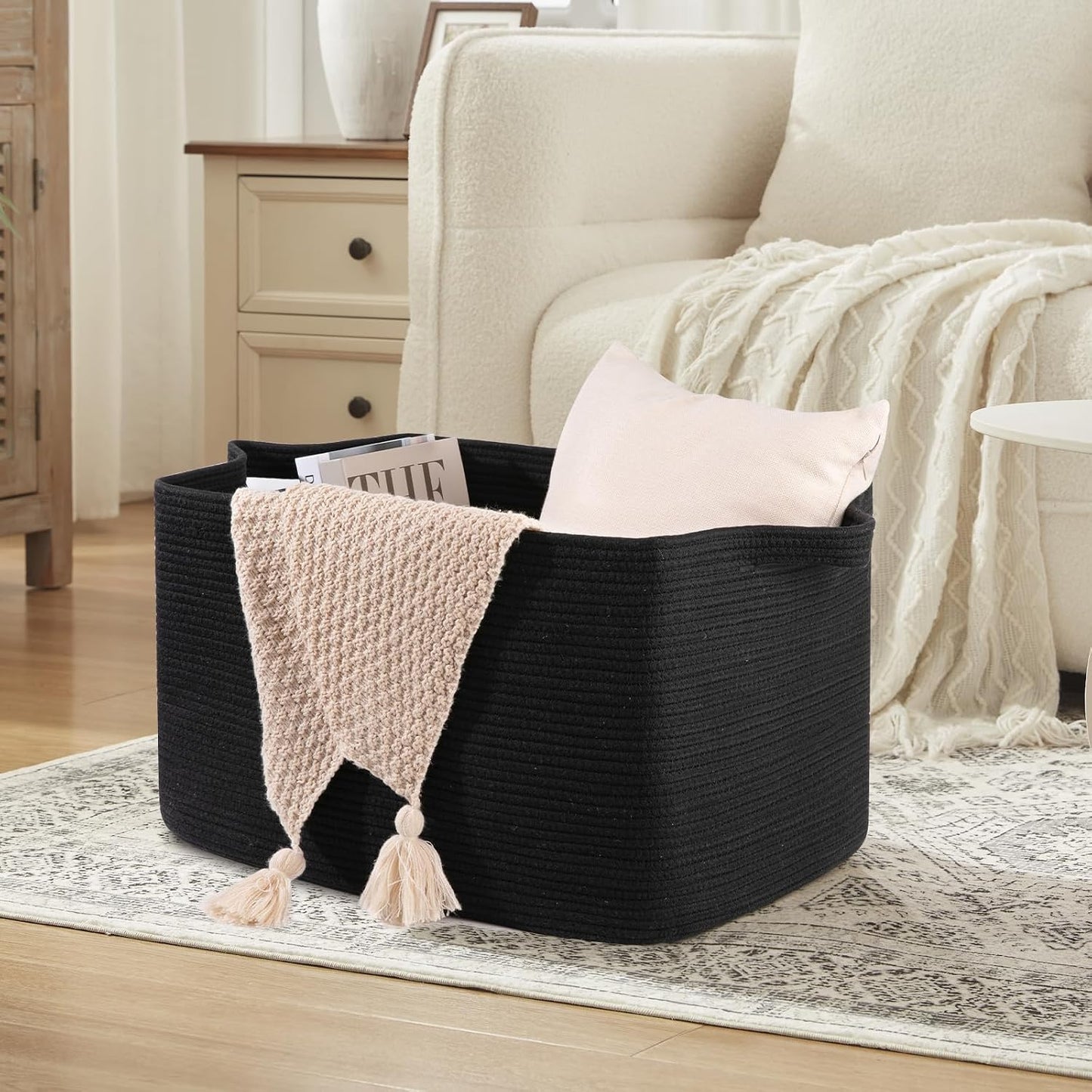 OIASKET 95L Extra Large Blanket Basket, 24" x 16.9" x 14.2" Woven Basket