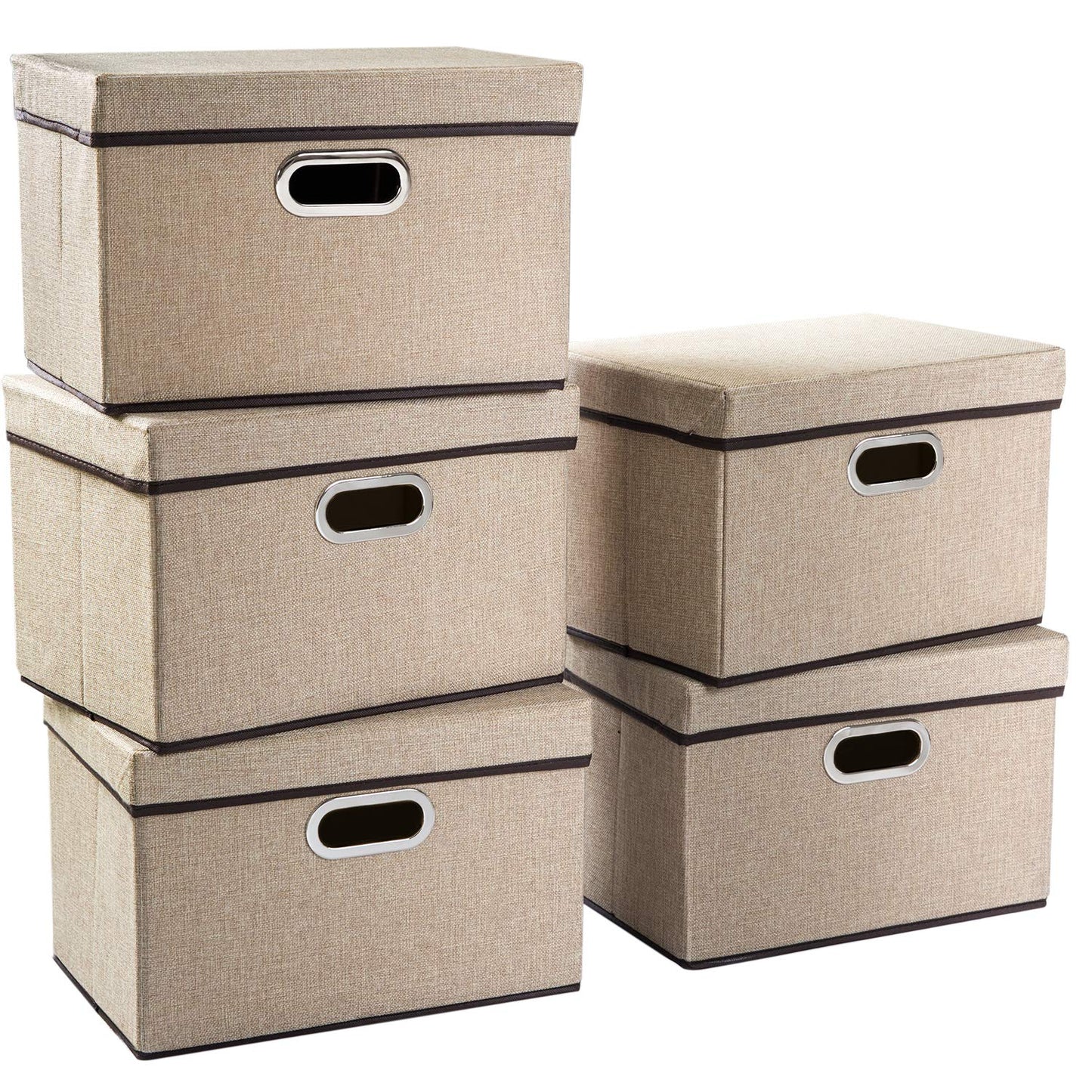 PRANDOM Large Collapsible Storage Bins with Lids [3-Pack] Jute Fabric Foldable Storage Boxes Organizer Containers Baskets Cube with Cover for Home Bedroom Closet Office Nursery (17.7x11.8x11.8)