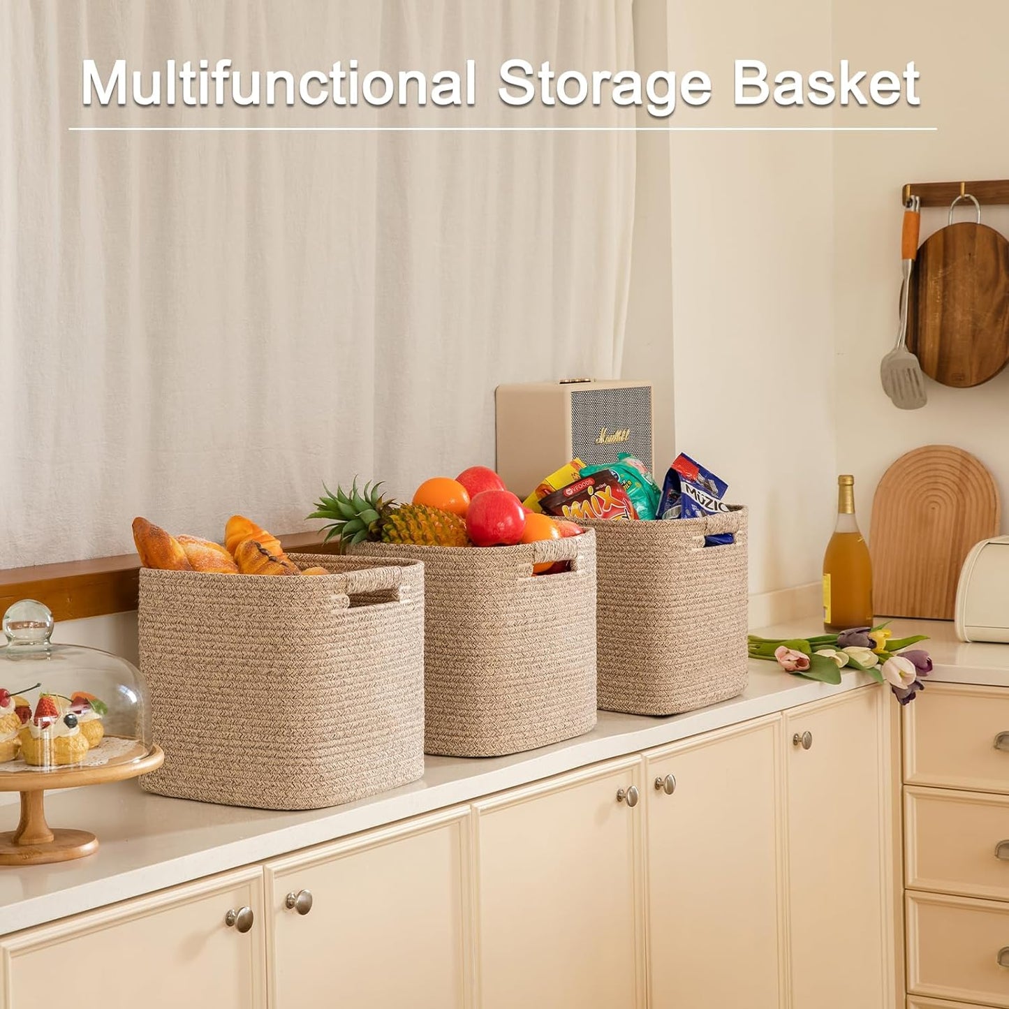 OIAHOMY Storage Cubes 11 Inch Storage Bins 3-Pack Square Baskets Brown