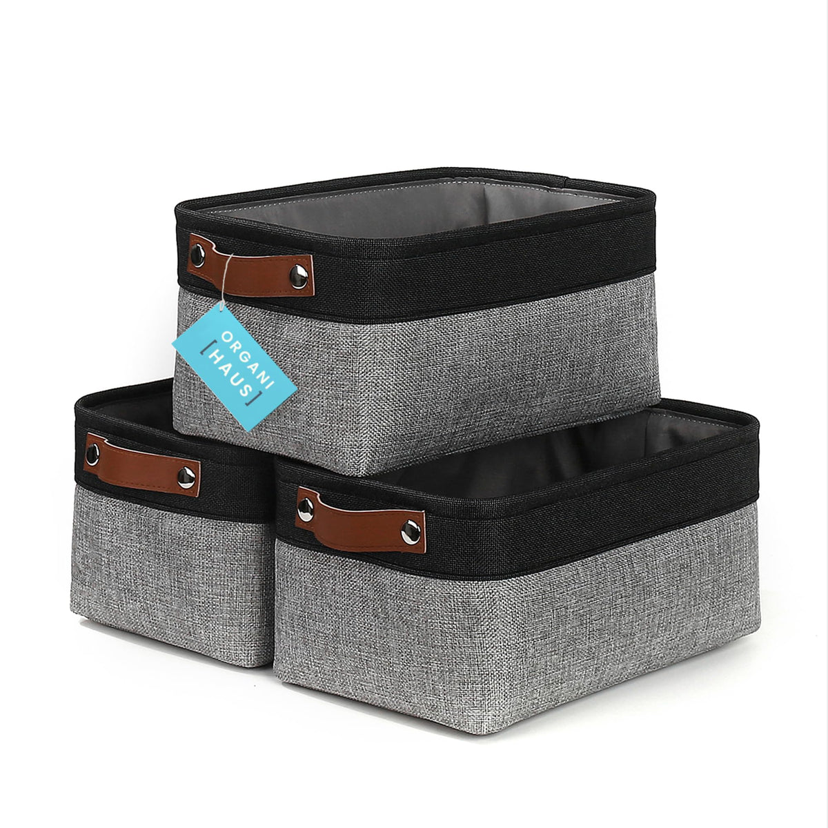 OrganiHaus 15x11in Canvas Storage Baskets 3 Pack - Fabric Bins for Shelves