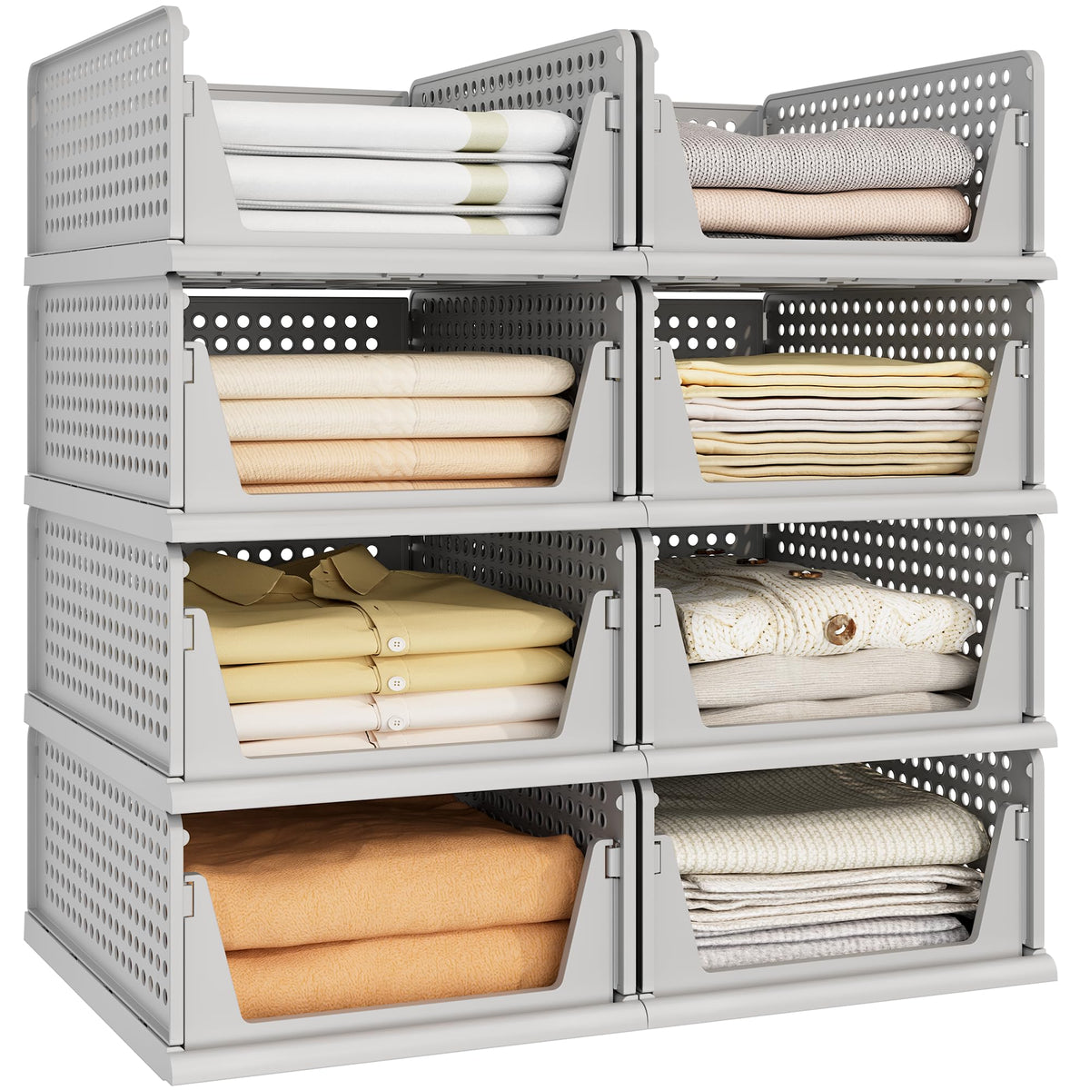 Pinkpum 6 Pack Closet Organizer Storage Bins Stackable Plastic Drawer Shelf