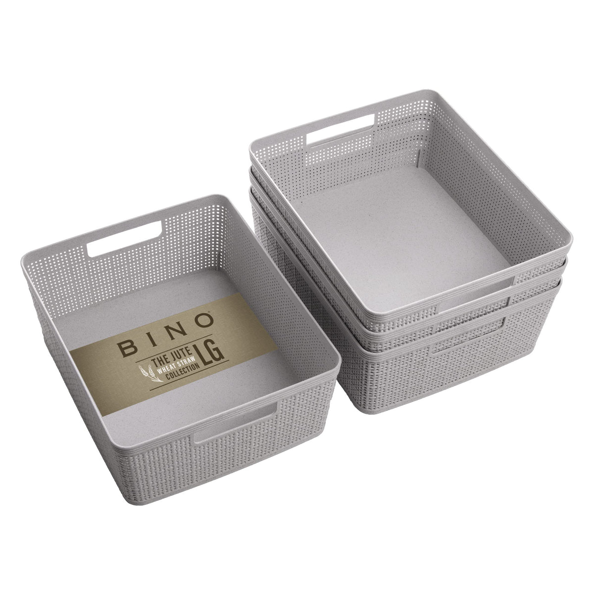 BINO Woven Plastic Basket | Large (Natural), 3-Pack | THE JUTE COLLECTION | Home Organization, Space-Saving Storage, Stylish Design | Plastic Storage Basket