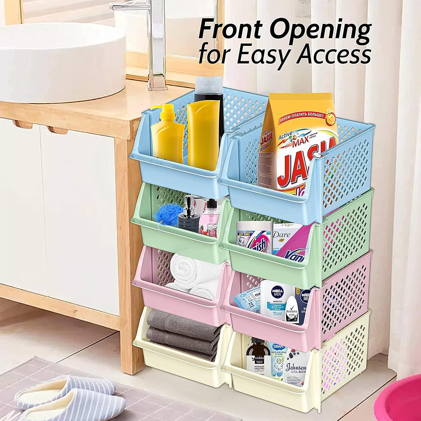 Skywin Stackable Storage Bins Open Front for Pantry Storage, 4 Pack - Multi